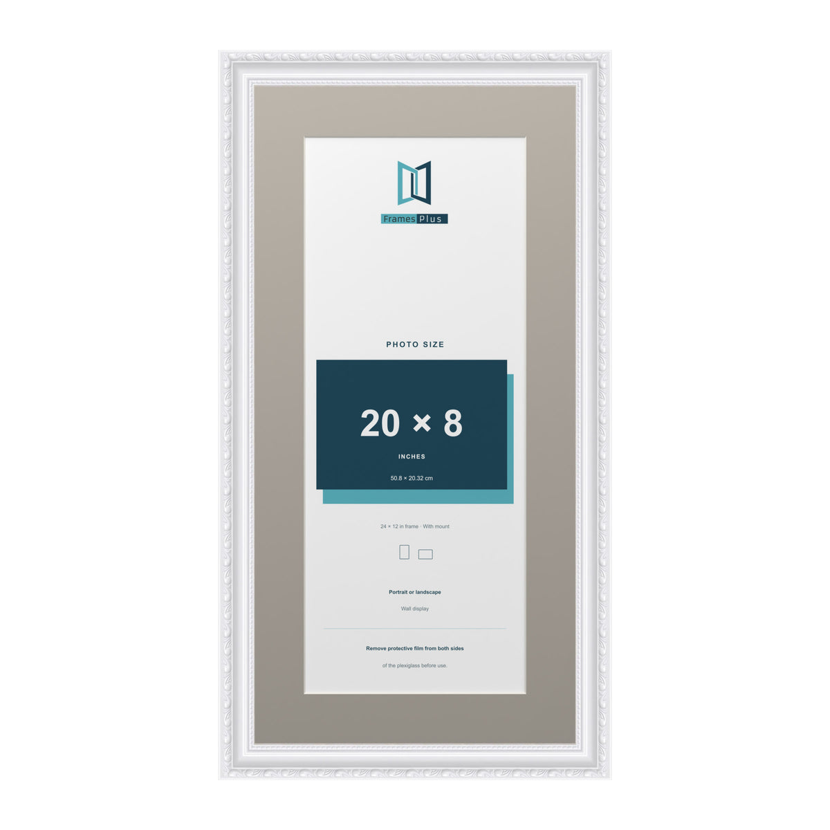 Louis Range White Picture, Photo & Poster Frame with Dawn Grey Mount - 24x12" Frame for 20x8" Photo, White