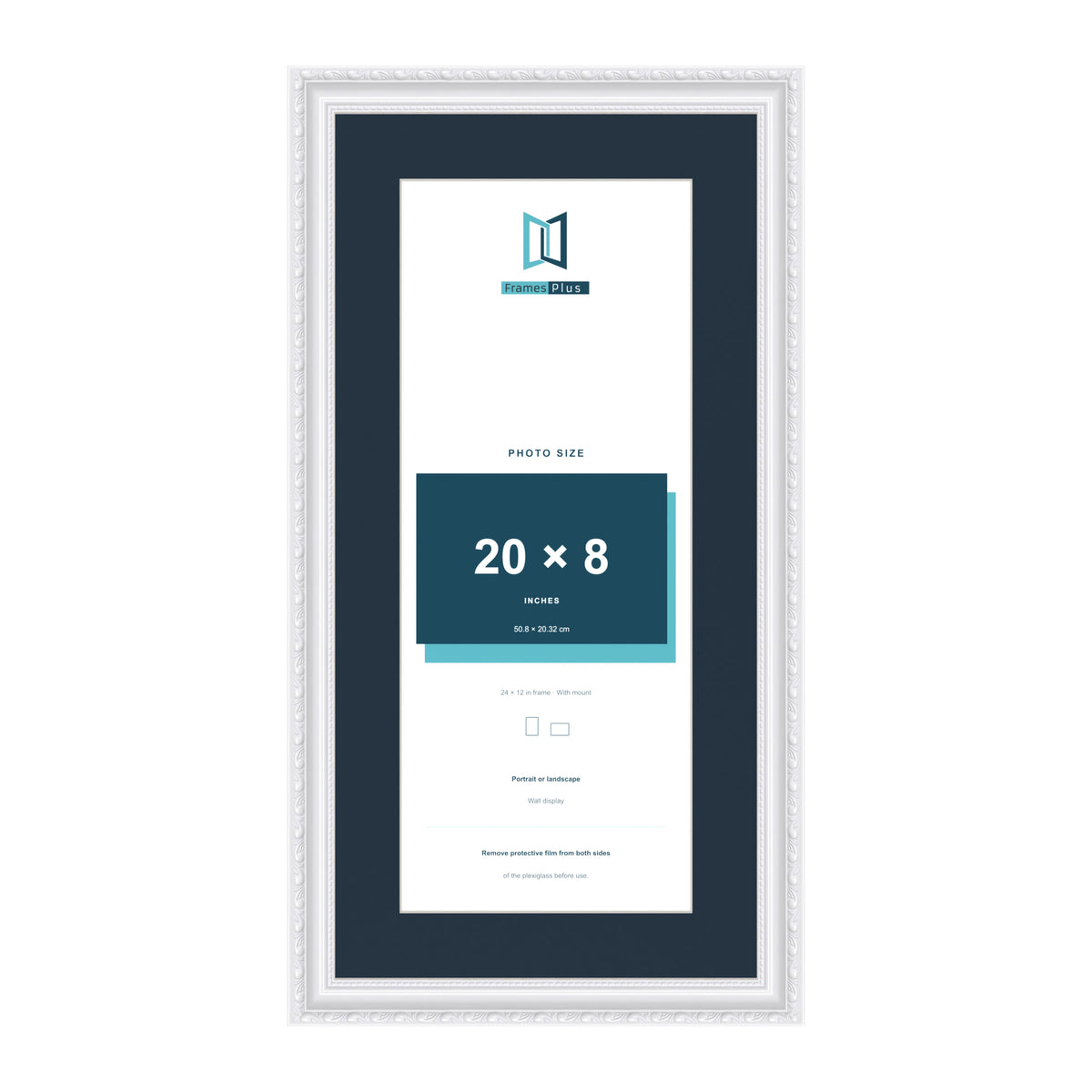 Louis Range White Picture, Photo & Poster Frame with Pacific Blue Mount - 24x12" Frame for 20x8" Photo, White