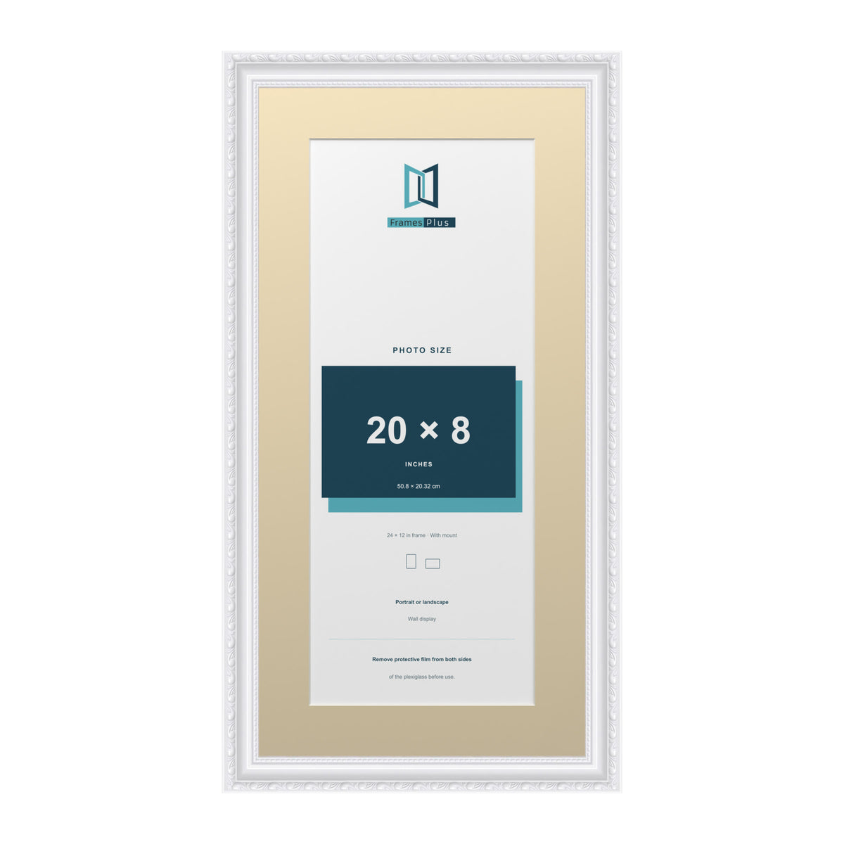 Louis Range White Picture, Photo & Poster Frame with Ivory Mount - 24x12" Frame for 20x8" Photo, White