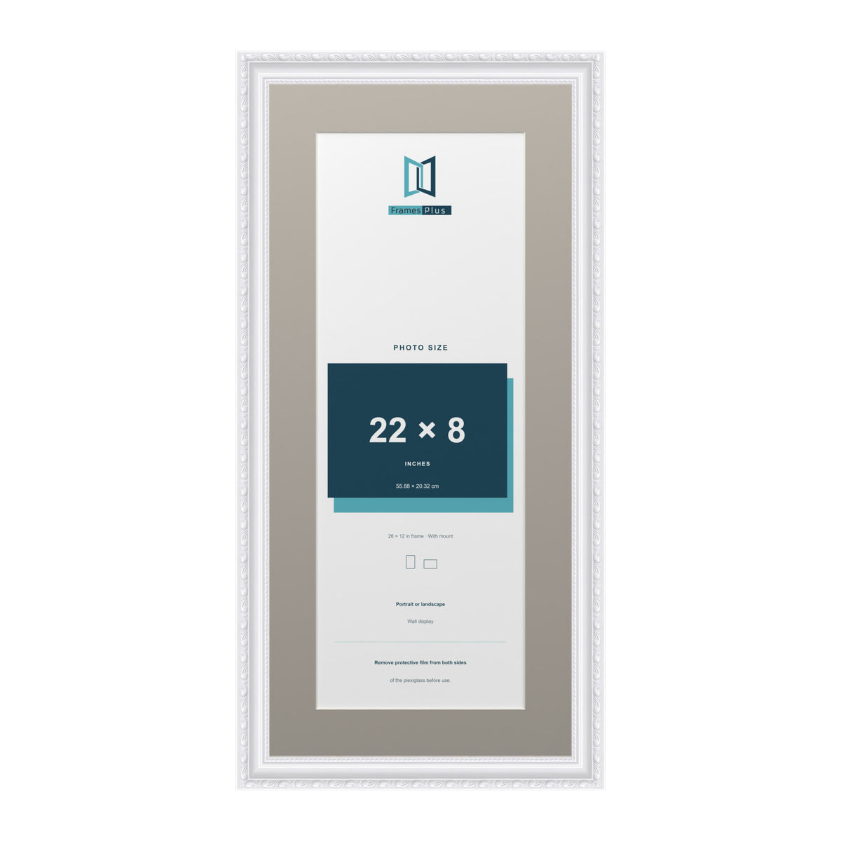 Louis Range White Picture, Photo & Poster Frame with Dawn Grey Mount - 26x12" Frame for 22x8" Photo, White