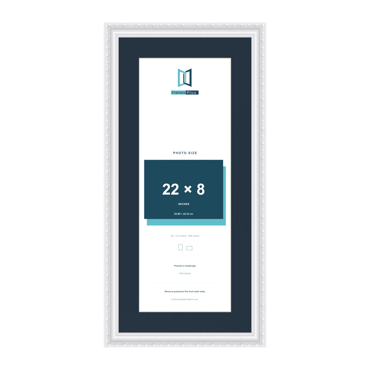 Louis Range White Picture, Photo & Poster Frame with Pacific Blue Mount - 26x12" Frame for 22x8" Photo, White