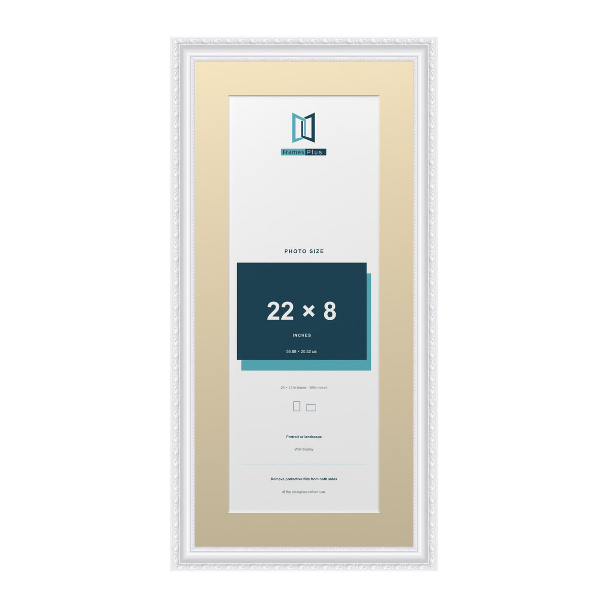 Louis Range White Picture, Photo & Poster Frame with Ivory Mount - 26x12" Frame for 22x8" Photo, White