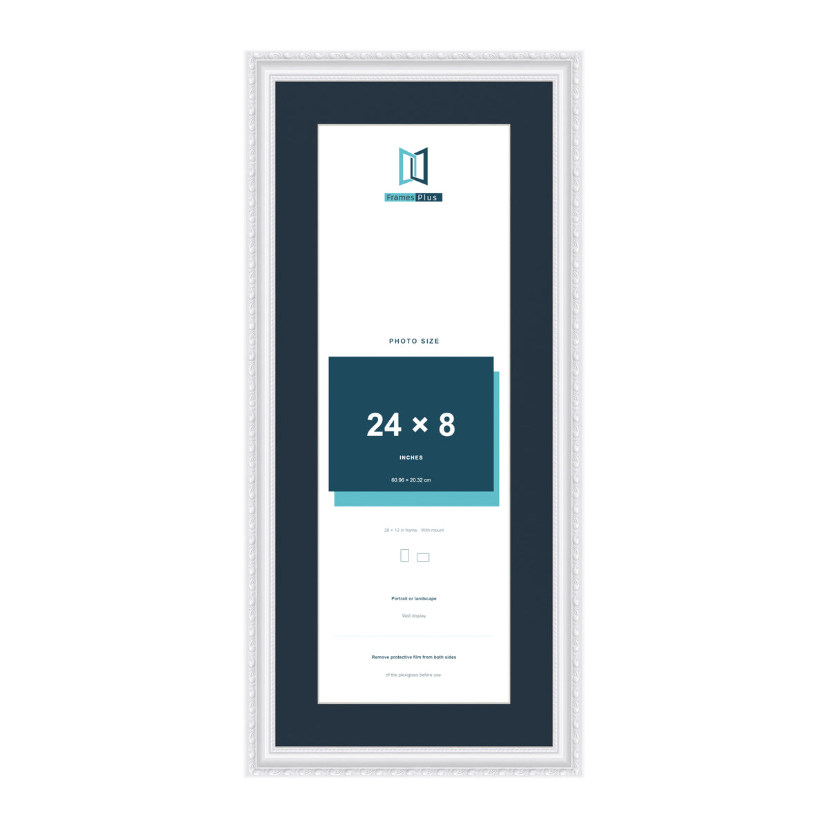 Louis Range White Picture, Photo & Poster Frame with Pacific Blue Mount - 28x12" Frame for 24x8" Photo, White
