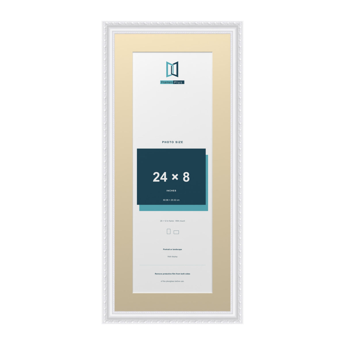 Louis Range White Picture, Photo & Poster Frame with Ivory Mount - 28x12" Frame for 24x8" Photo, White