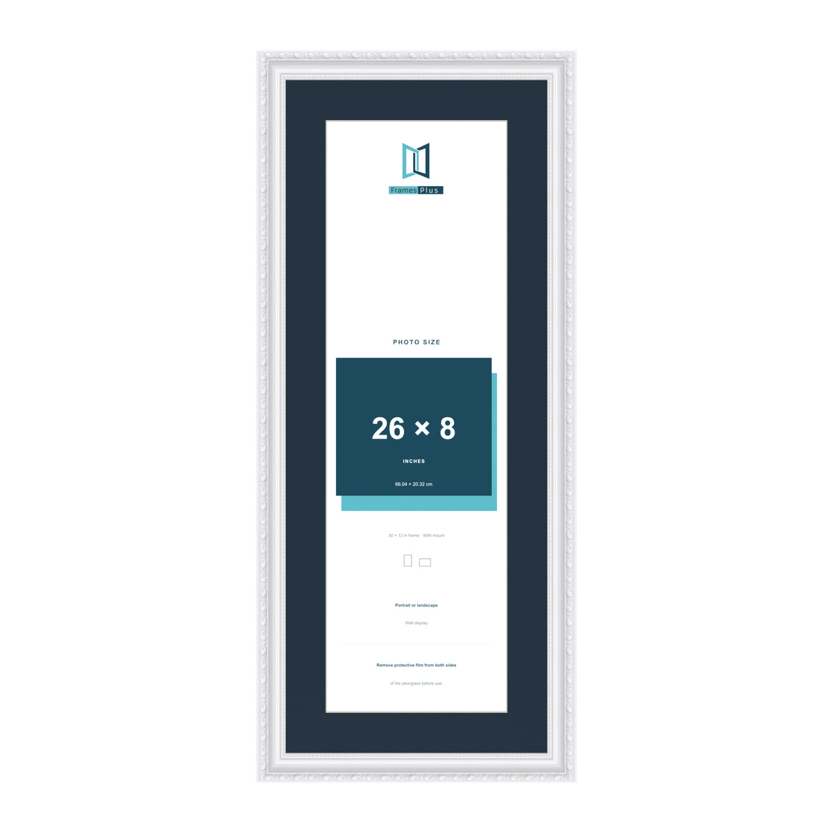 Louis Range White Picture, Photo & Poster Frame with Pacific Blue Mount - 30x12" Frame for 26x8" Photo, White