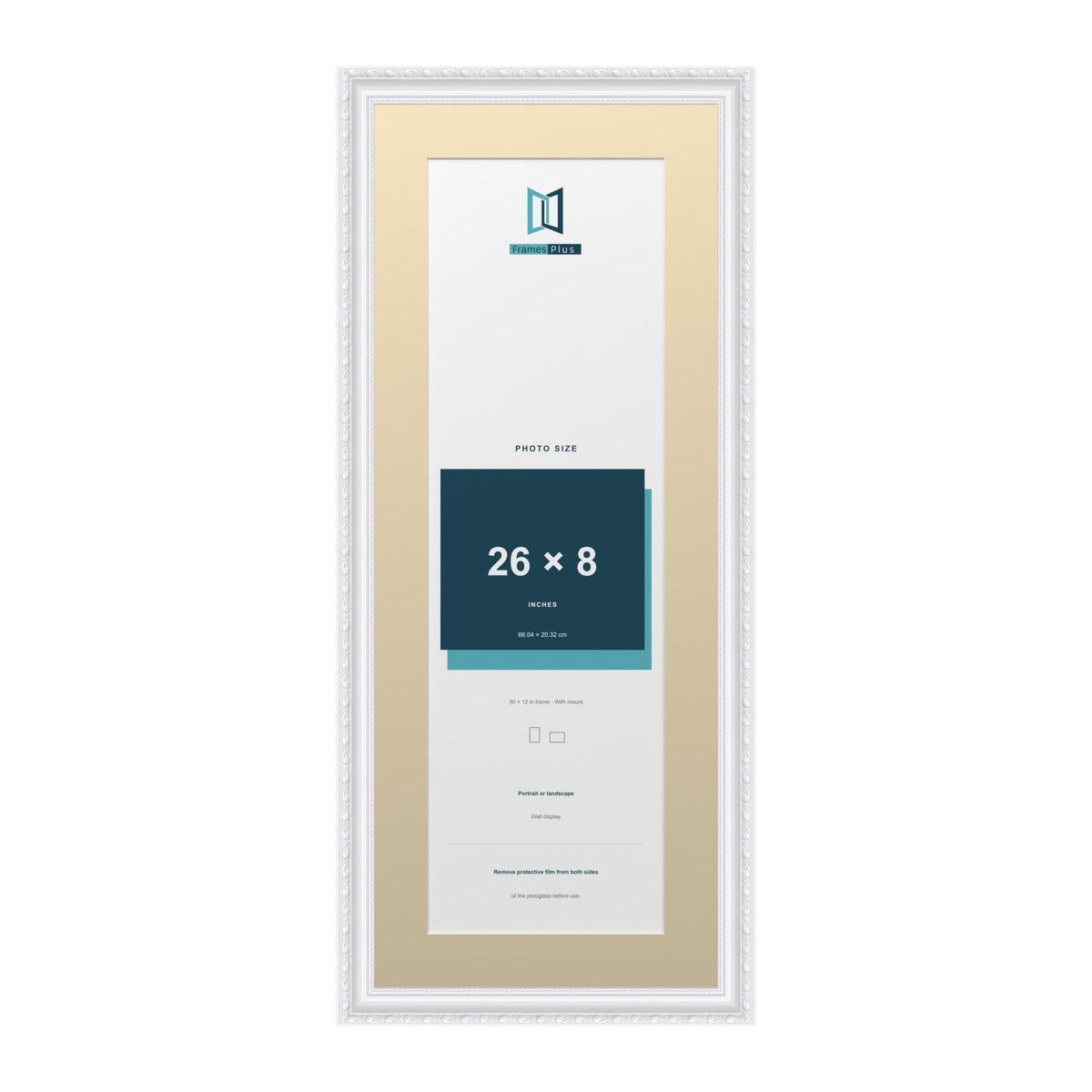 Louis Range White Picture, Photo & Poster Frame with Ivory Mount - 30x12" Frame for 26x8" Photo, White
