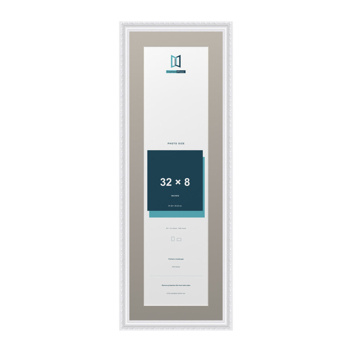 Louis Range White Picture, Photo & Poster Frame with Dawn Grey Mount - 36x12" Frame for 32x8" Photo, White