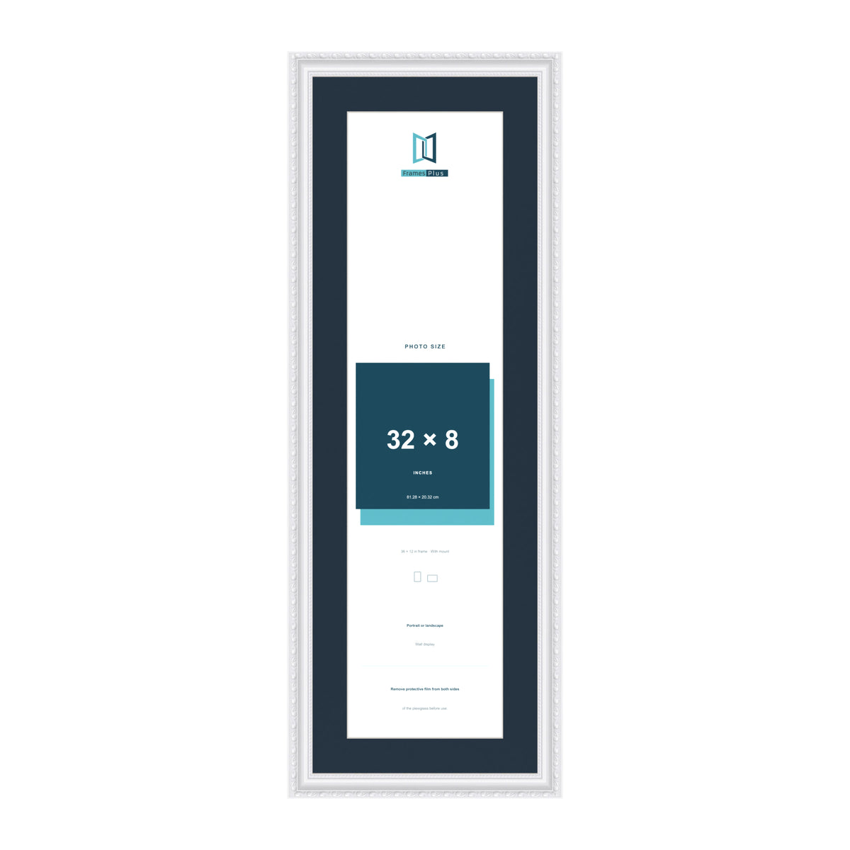 Louis Range White Picture, Photo & Poster Frame with Pacific Blue Mount - 36x12" Frame for 32x8" Photo, White