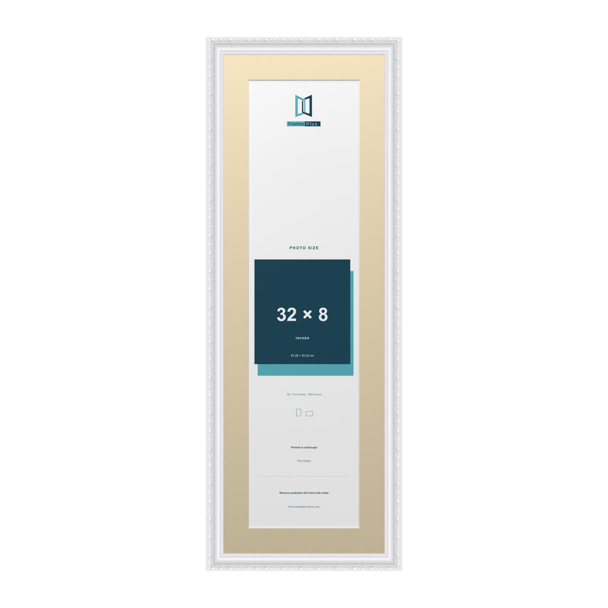 Louis Range White Picture, Photo & Poster Frame with Ivory Mount - 36x12" Frame for 32x8" Photo, White