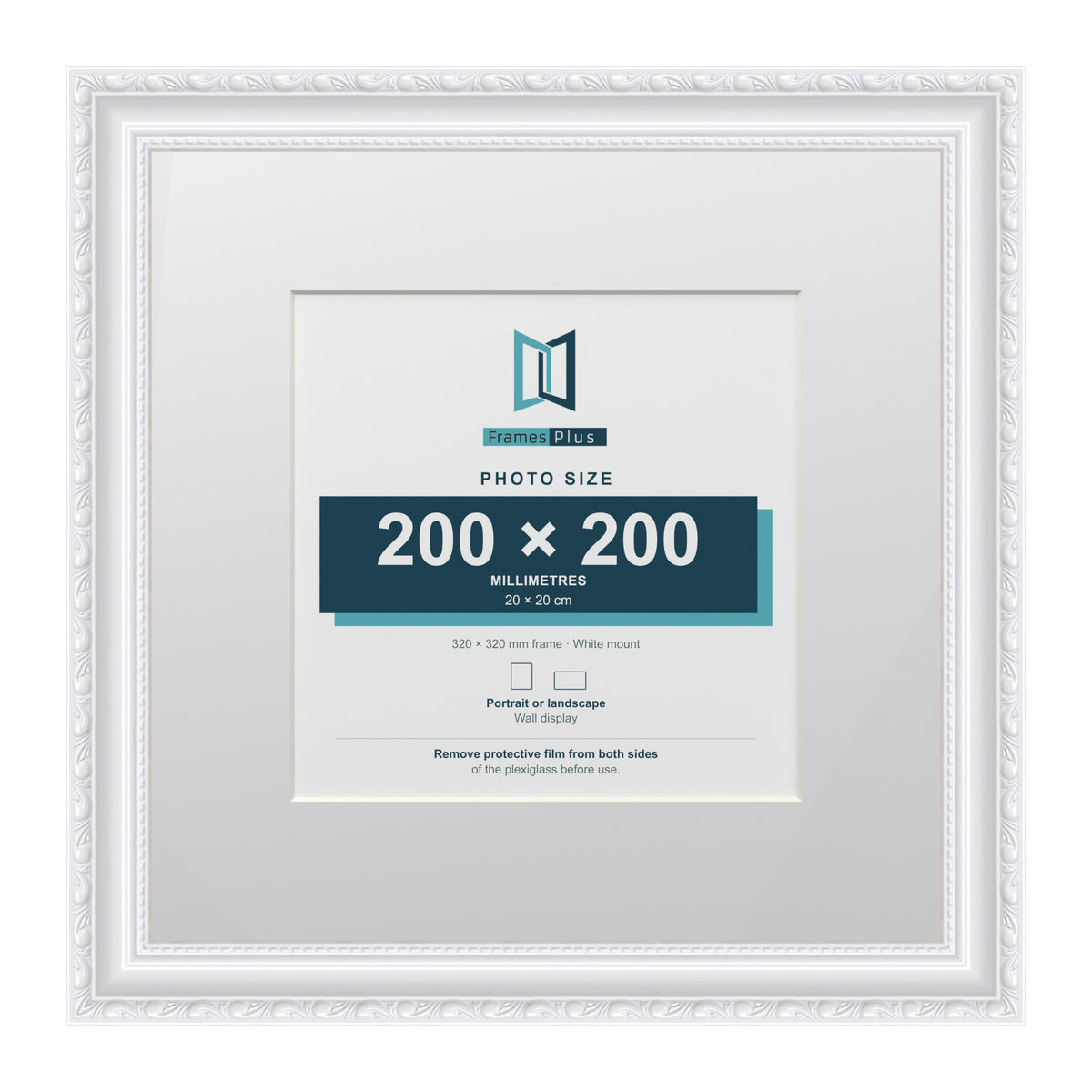 Louis Range White Picture, Photo & Poster Frame with White Mount - 32x32cm Frame for 20x20cm Photo, White