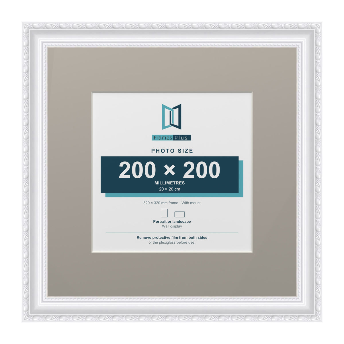 Louis Range White Picture, Photo & Poster Frame with Dawn Grey Mount - 32x32cm Frame for 20x20cm Photo, White