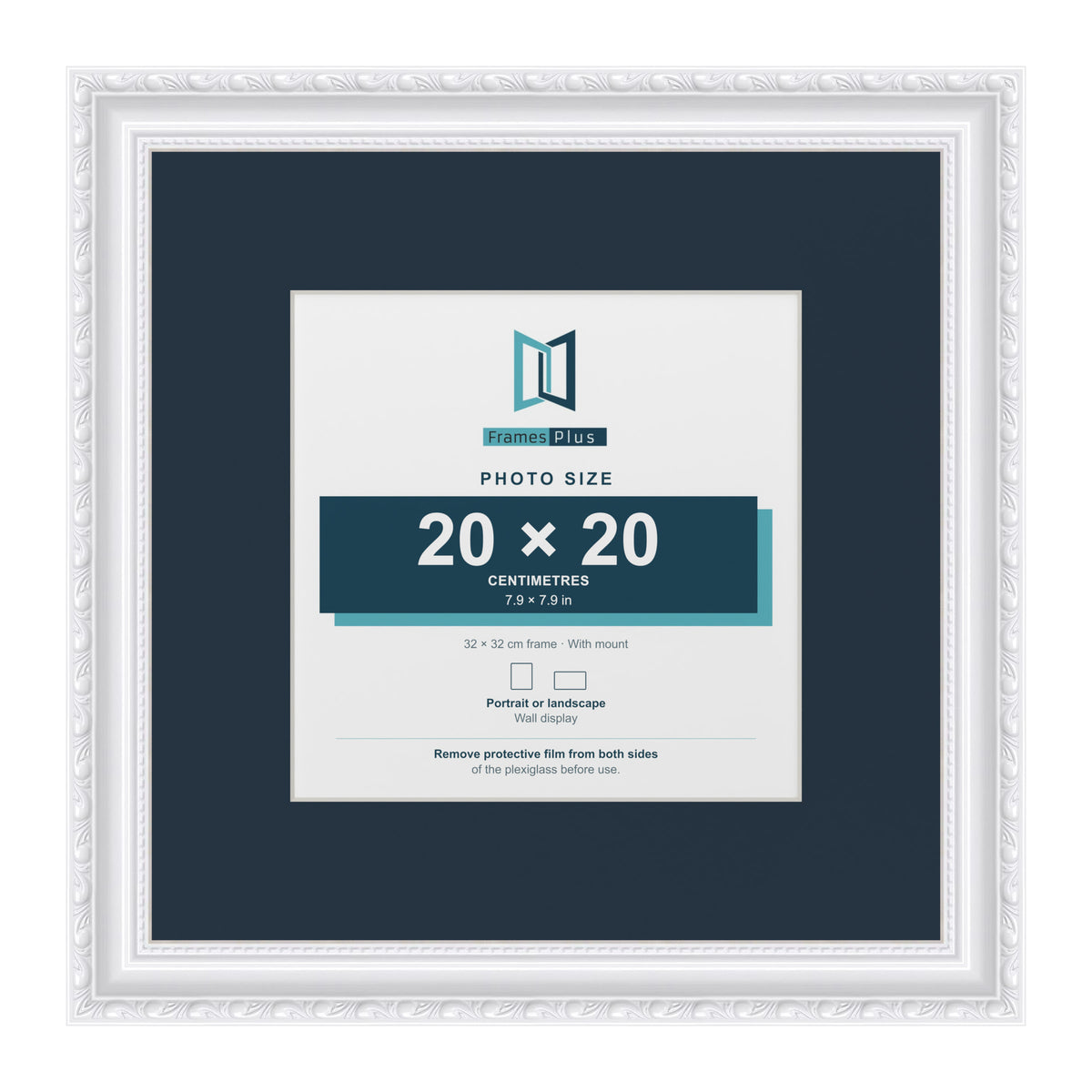 Louis Range White Picture, Photo & Poster Frame with Pacific Blue Mount - 32x32cm Frame for 20x20cm Photo, White