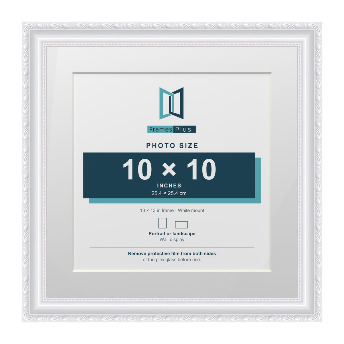 Louis Range White Picture, Photo & Poster Frame with White Mount - 13x13" Frame for 10x10" Photo, White