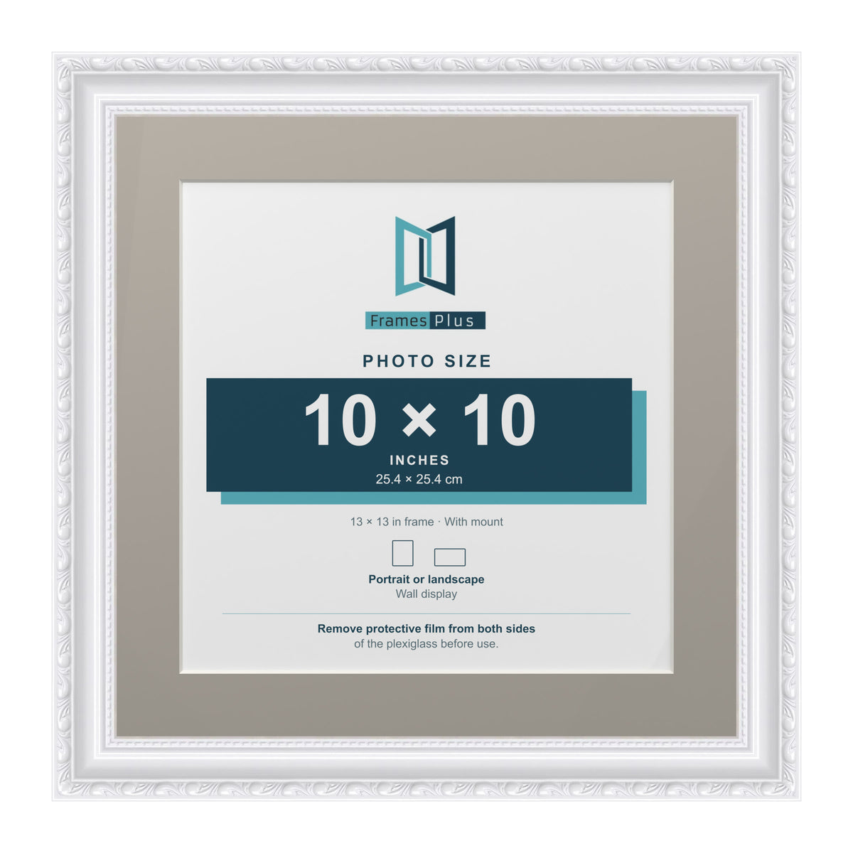 Louis Range White Picture, Photo & Poster Frame with Dawn Grey Mount - 13x13" Frame for 10x10" Photo, White