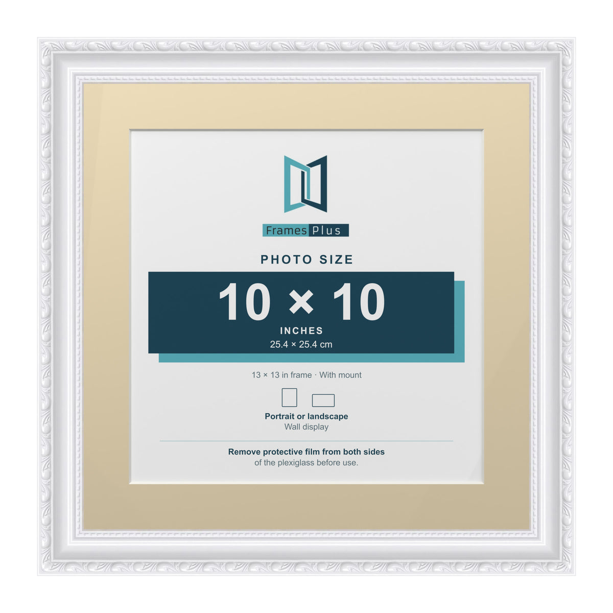 Louis Range White Picture, Photo & Poster Frame with Ivory Mount - 13x13" Frame for 10x10" Photo, White