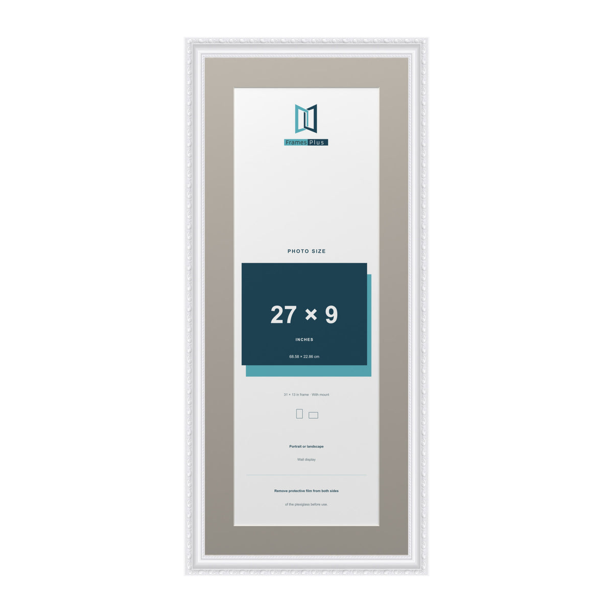 Louis Range White Picture, Photo & Poster Frame with Dawn Grey Mount - 31x13" Frame for 27x9" Photo, White