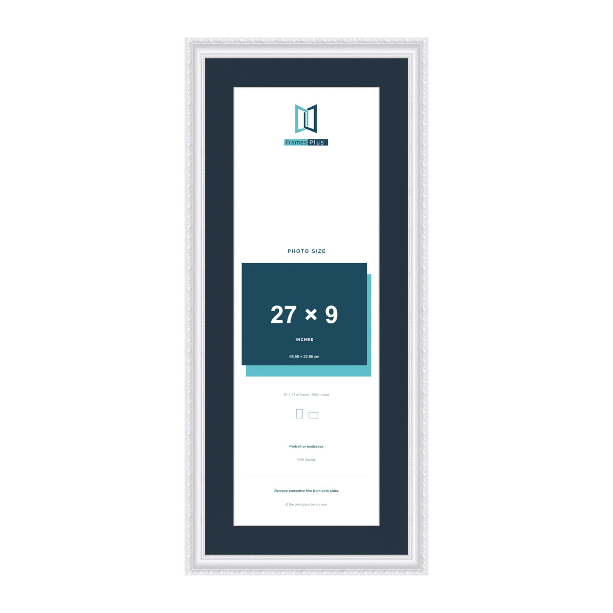 Louis Range White Picture, Photo & Poster Frame with Pacific Blue Mount - 31x13" Frame for 27x9" Photo, White