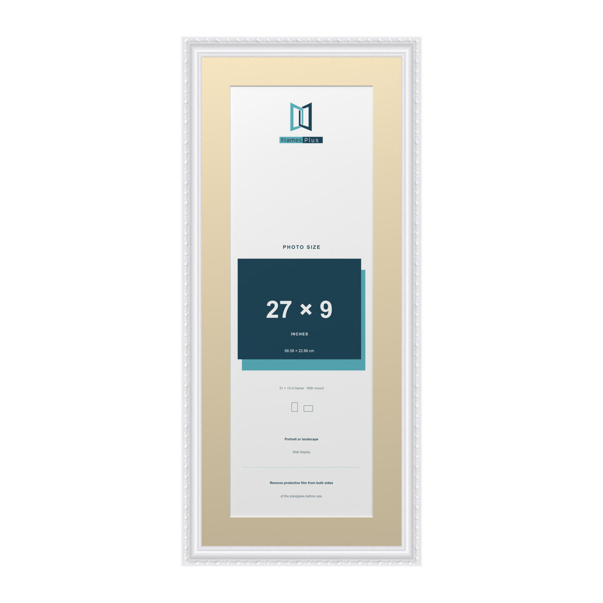Louis Range White Picture, Photo & Poster Frame with Ivory Mount - 31x13" Frame for 27x9" Photo, White