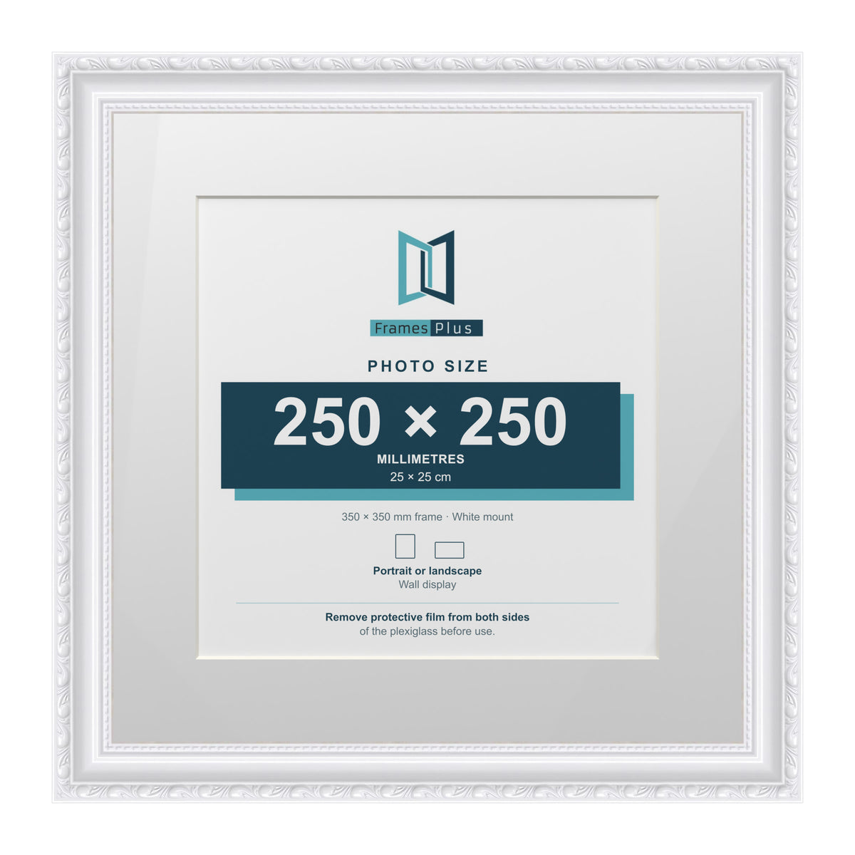 Louis Range White Picture, Photo & Poster Frame with White Mount - 35x35cm Frame for 25x25cm Photo, White