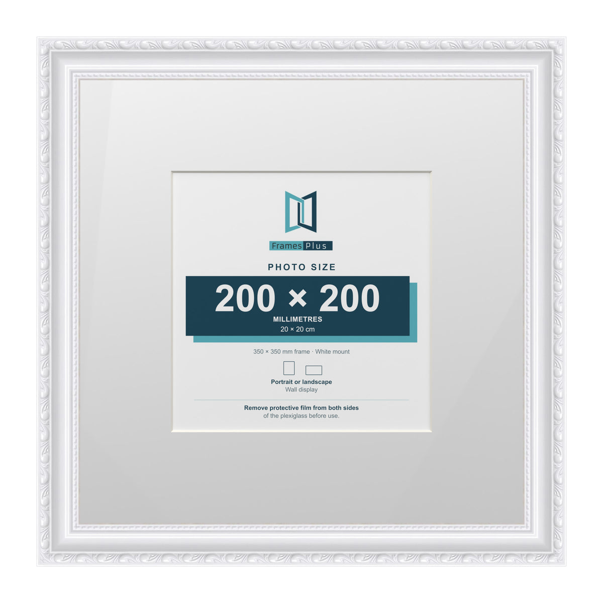 Louis Range White Picture, Photo & Poster Frame with White Mount - 35x35cm Frame for 20x20cm Photo, White