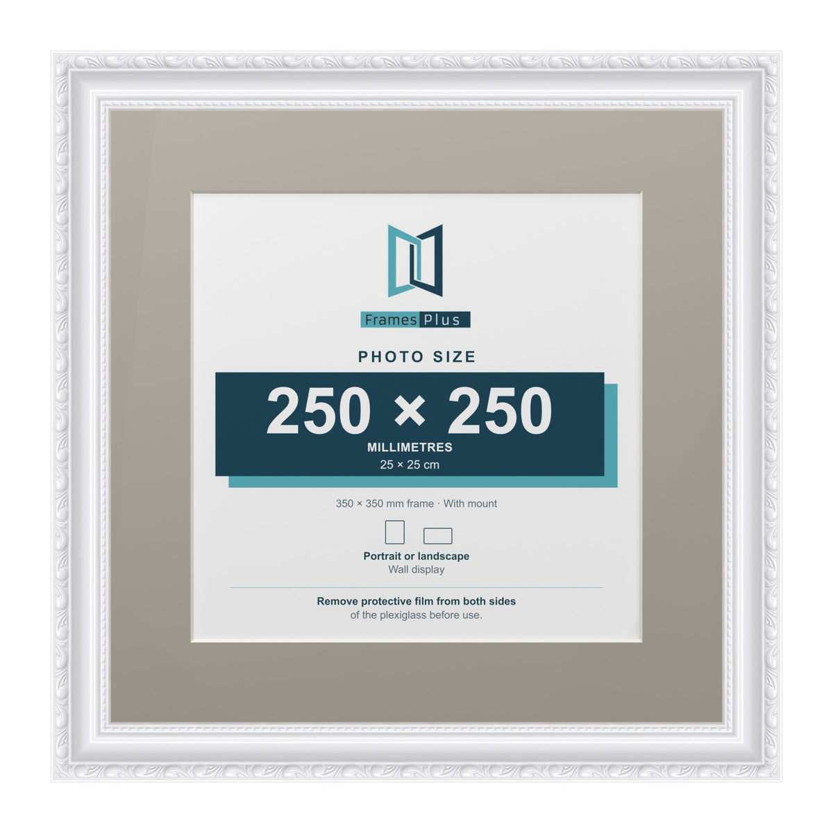 Louis Range White Picture, Photo & Poster Frame with Dawn Grey Mount - 35x35cm Frame for 25x25cm Photo, White