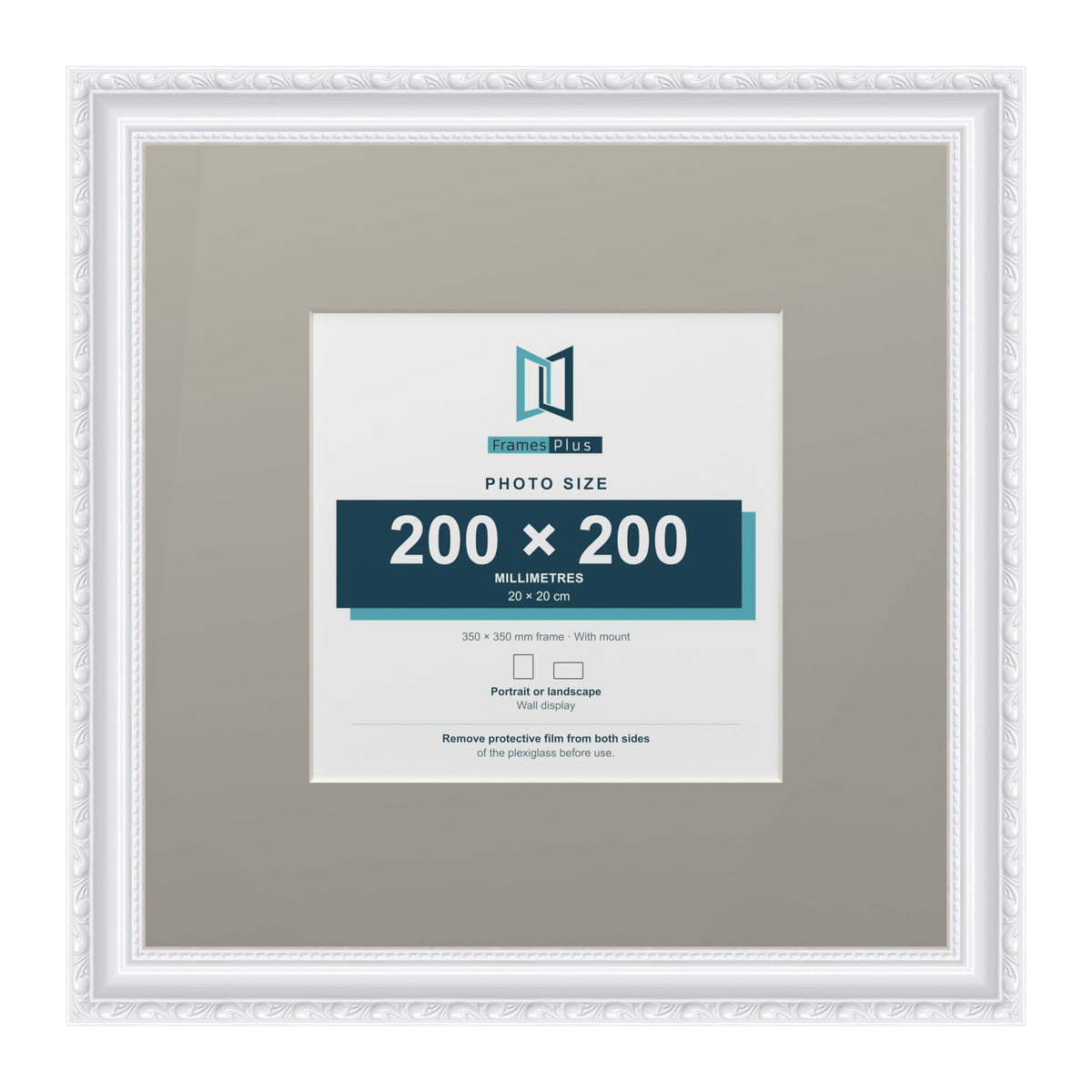 Louis Range White Picture, Photo & Poster Frame with Dawn Grey Mount - 35x35cm Frame for 20x20cm Photo, White