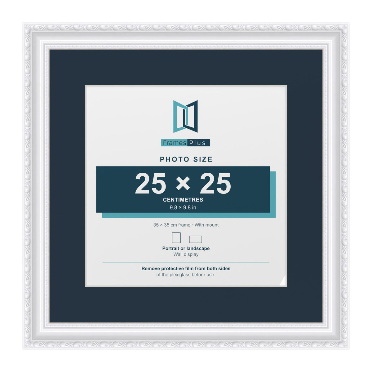 Louis Range White Picture, Photo & Poster Frame with Pacific Blue Mount - 35x35cm Frame for 25x25cm Photo, White