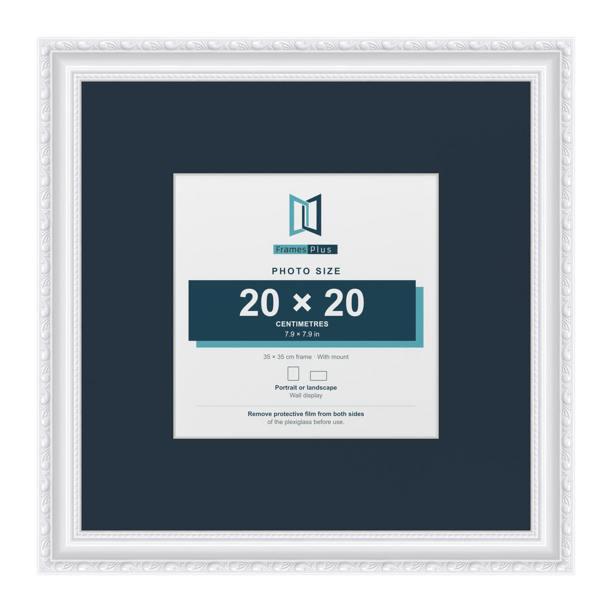Louis Range White Picture, Photo & Poster Frame with Pacific Blue Mount - 35x35cm Frame for 20x20cm Photo, White