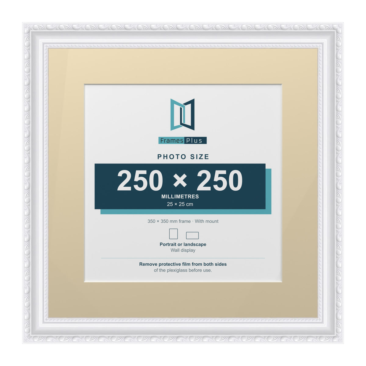 Louis Range White Picture, Photo & Poster Frame with Ivory Mount - 35x35cm Frame for 25x25cm Photo, White