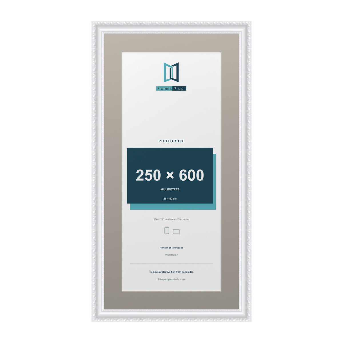 Louis Range White Picture, Photo & Poster Frame with Dawn Grey Mount - 70x35cm Frame for 60x25cm Photo, White