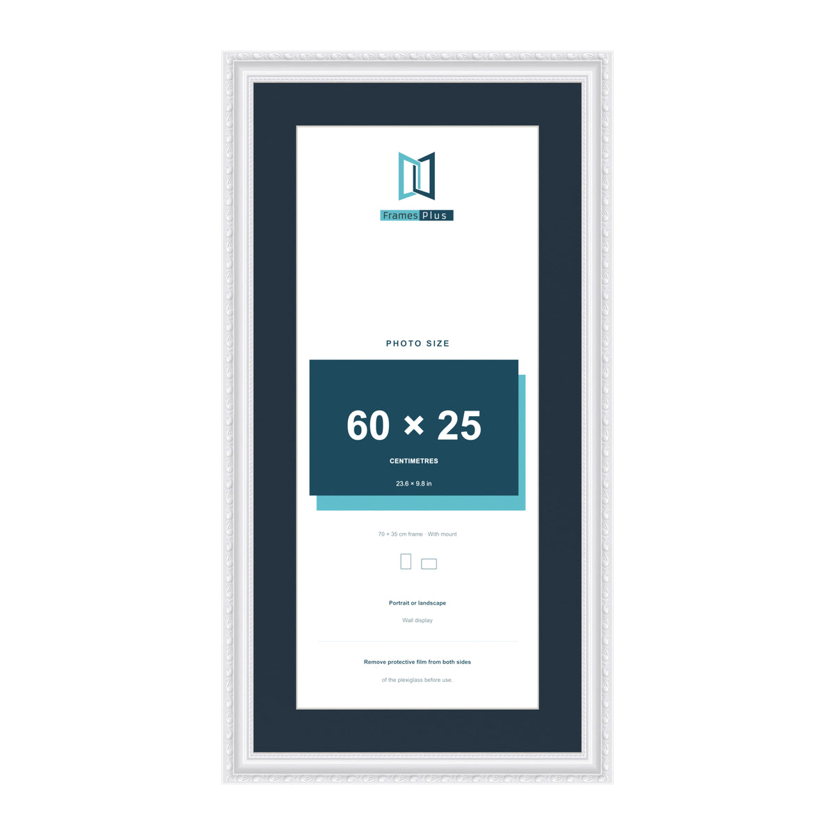 Louis Range White Picture, Photo & Poster Frame with Pacific Blue Mount - 70x35cm Frame for 60x25cm Photo, White