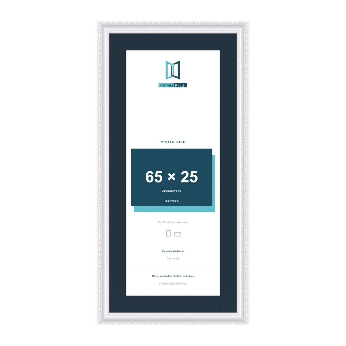 Louis Range White Picture, Photo & Poster Frame with Pacific Blue Mount - 75x35cm Frame for 65x25cm Photo, White