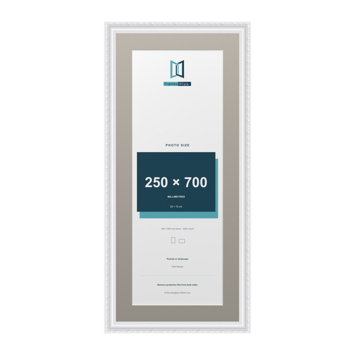 Louis Range White Picture, Photo & Poster Frame with Dawn Grey Mount - 80x35cm Frame for 70x25cm Photo, White