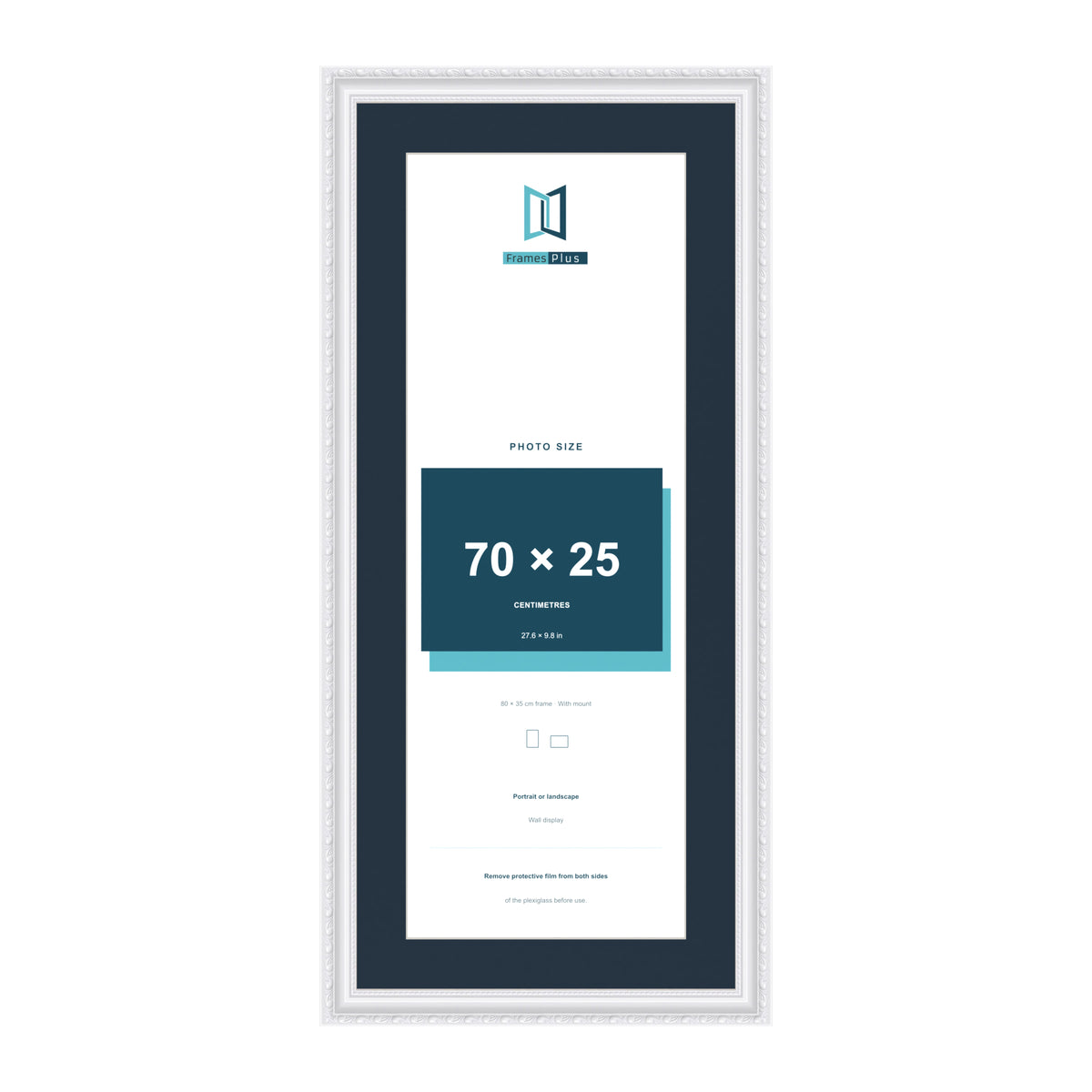 Louis Range White Picture, Photo & Poster Frame with Pacific Blue Mount - 80x35cm Frame for 70x25cm Photo, White