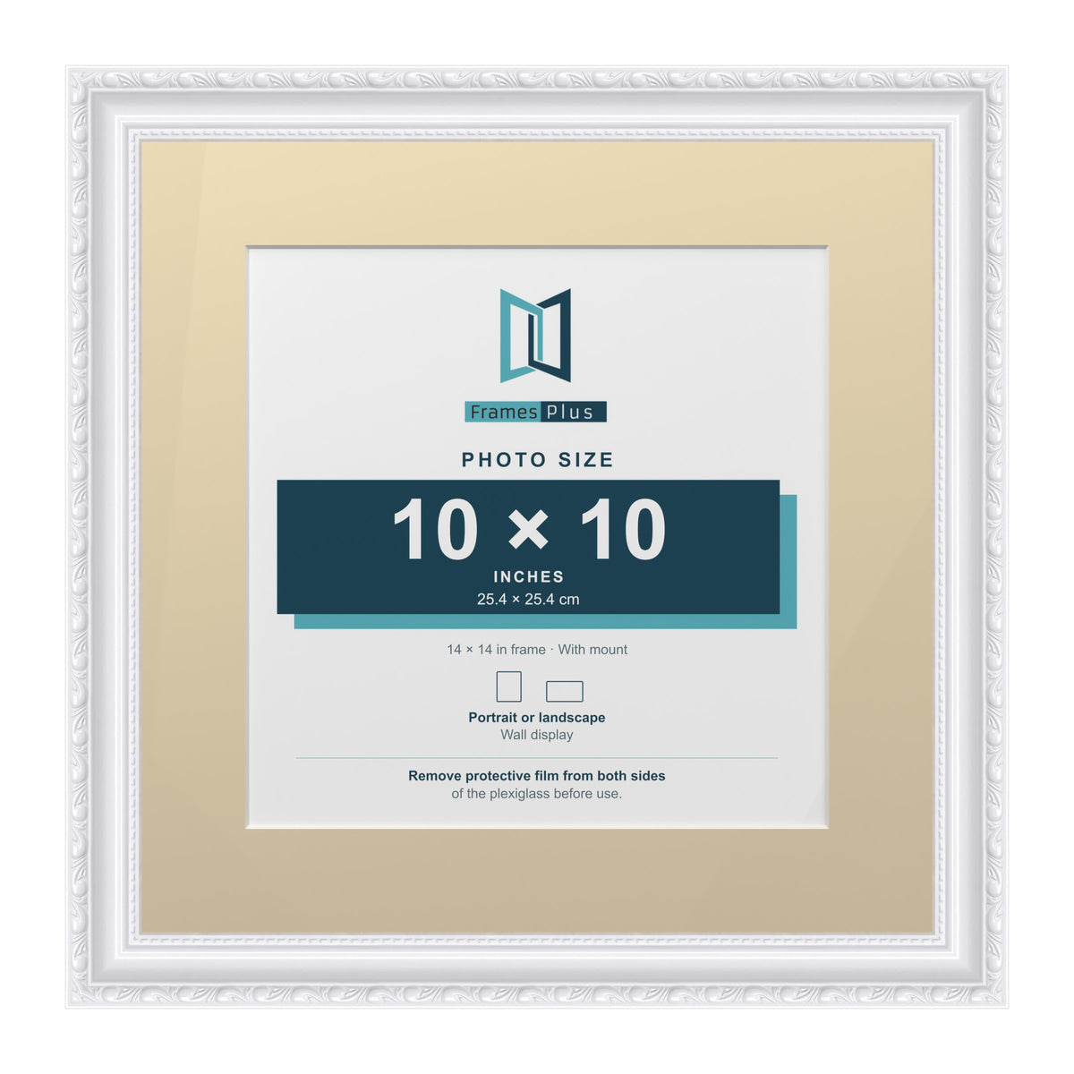 Louis Range White Picture, Photo & Poster Frame with Ivory Mount - 14x14" Frame for 10x10" Photo, White