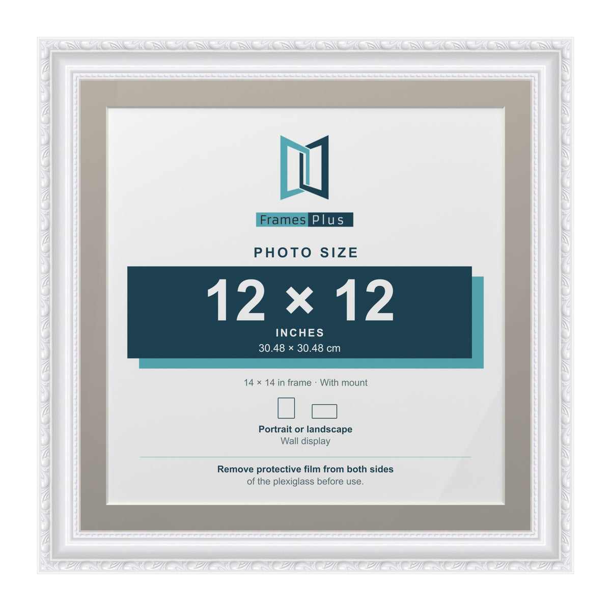 Louis Range White Picture, Photo & Poster Frame with Dawn Grey Mount - 14x14" Frame for 12x12" Photo, White