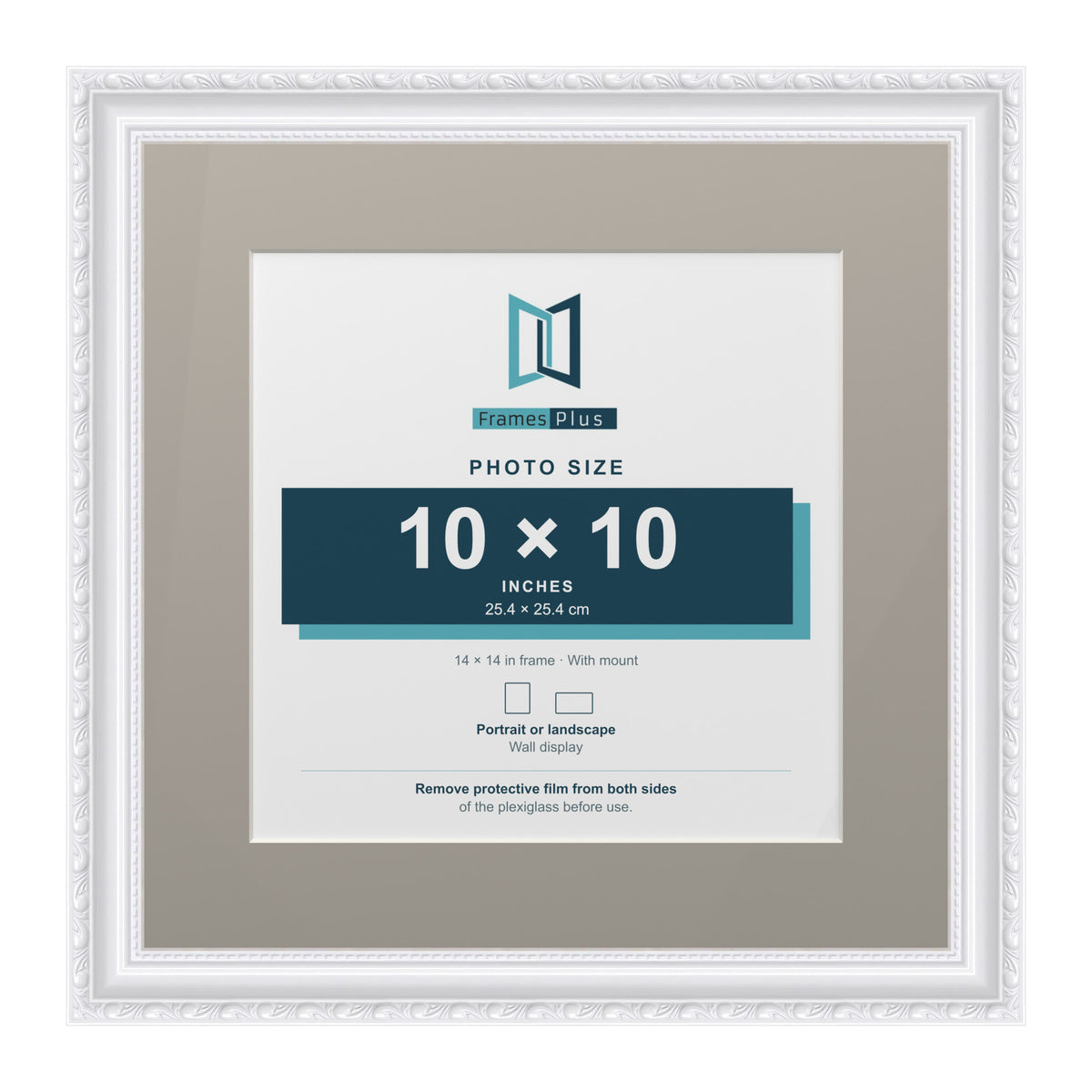 Louis Range White Picture, Photo & Poster Frame with Dawn Grey Mount - 14x14" Frame for 10x10" Photo, White
