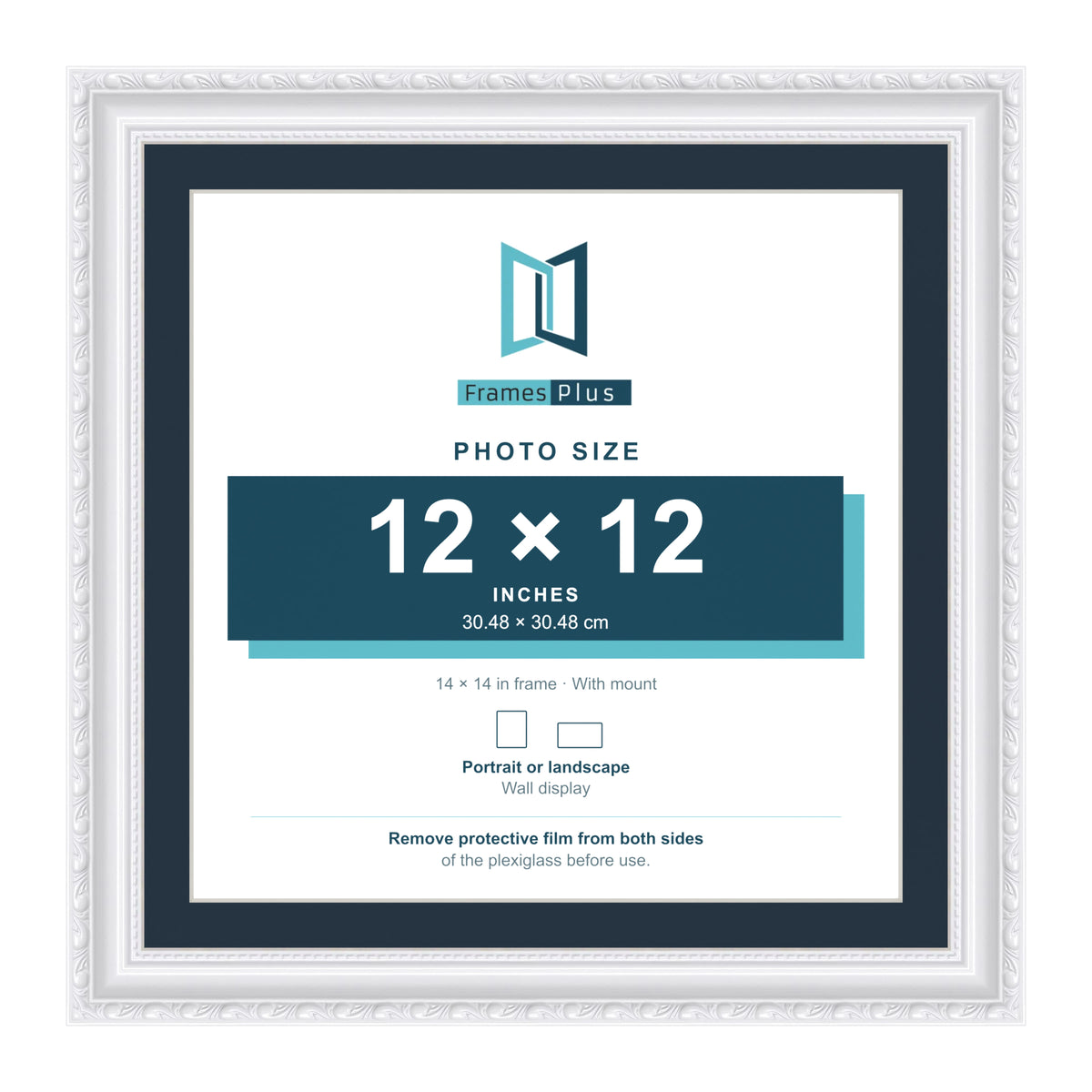 Louis Range White Picture, Photo & Poster Frame with Pacific Blue Mount - 14x14" Frame for 12x12" Photo, White