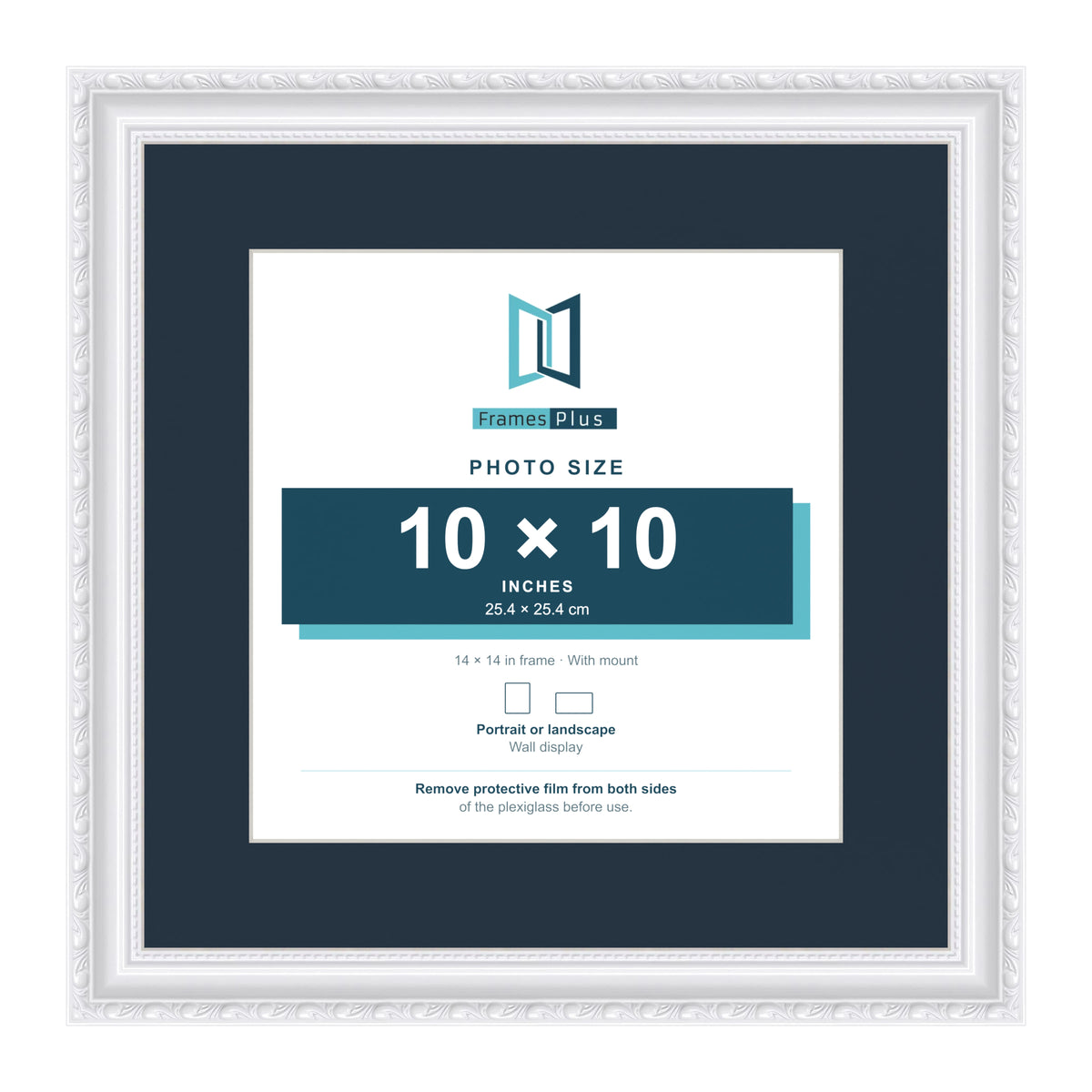 Louis Range White Picture, Photo & Poster Frame with Pacific Blue Mount - 14x14" Frame for 10x10" Photo, White