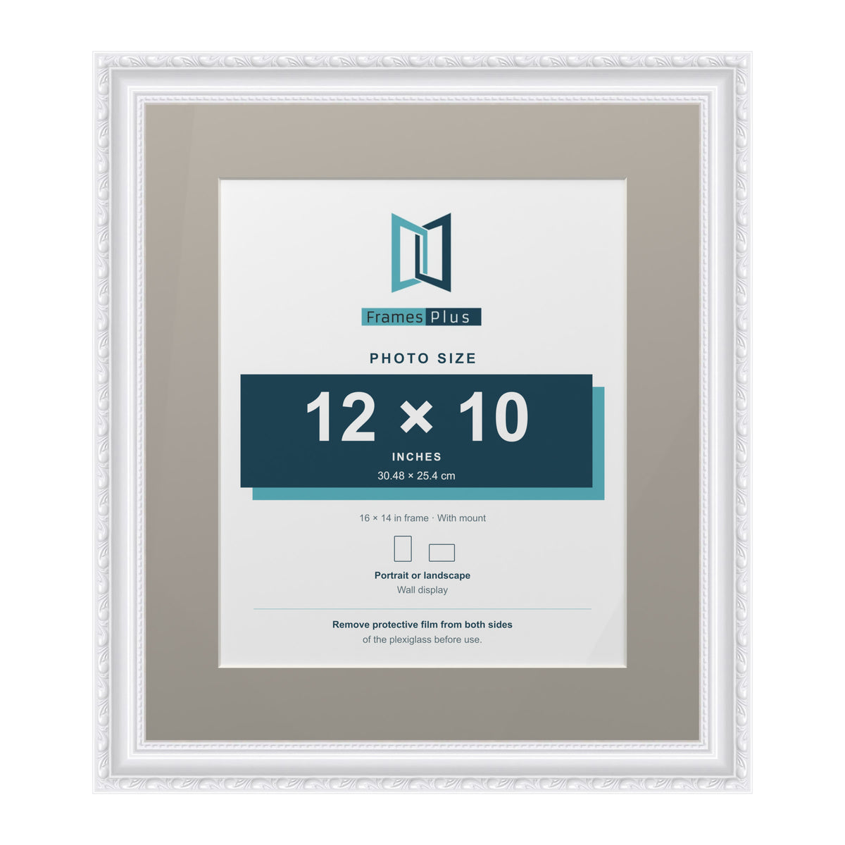 Louis Range White Picture, Photo & Poster Frame with Dawn Grey Mount - 16x14" Frame for 12x10" Photo, White