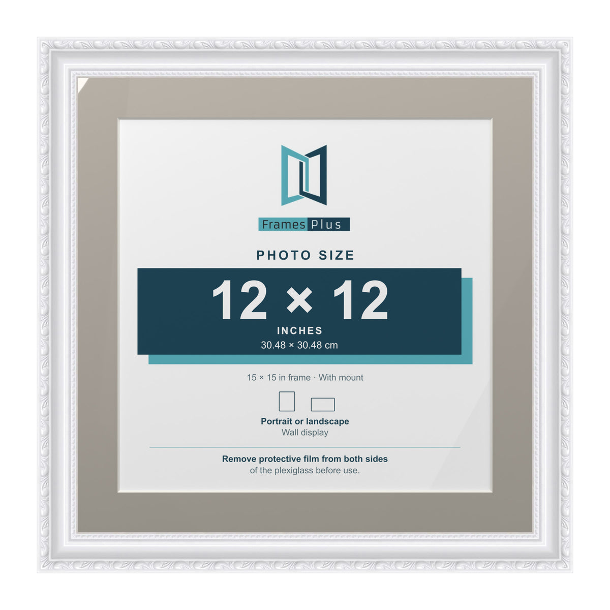 Louis Range White Picture, Photo & Poster Frame with Dawn Grey Mount - 15x15" Frame for 12x12" Photo, White