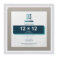 Louis Range White Picture, Photo & Poster Frame with Dawn Grey Mount - 15x15" Frame for 12x12" Photo, White