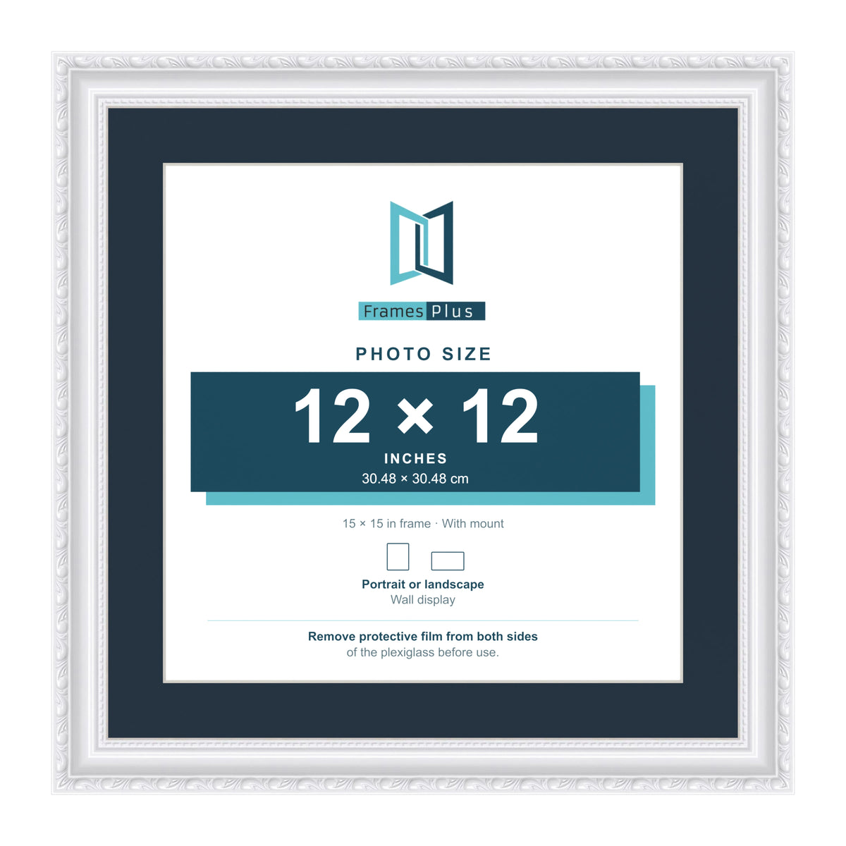 Louis Range White Picture, Photo & Poster Frame with Pacific Blue Mount - 15x15" Frame for 12x12" Photo, White