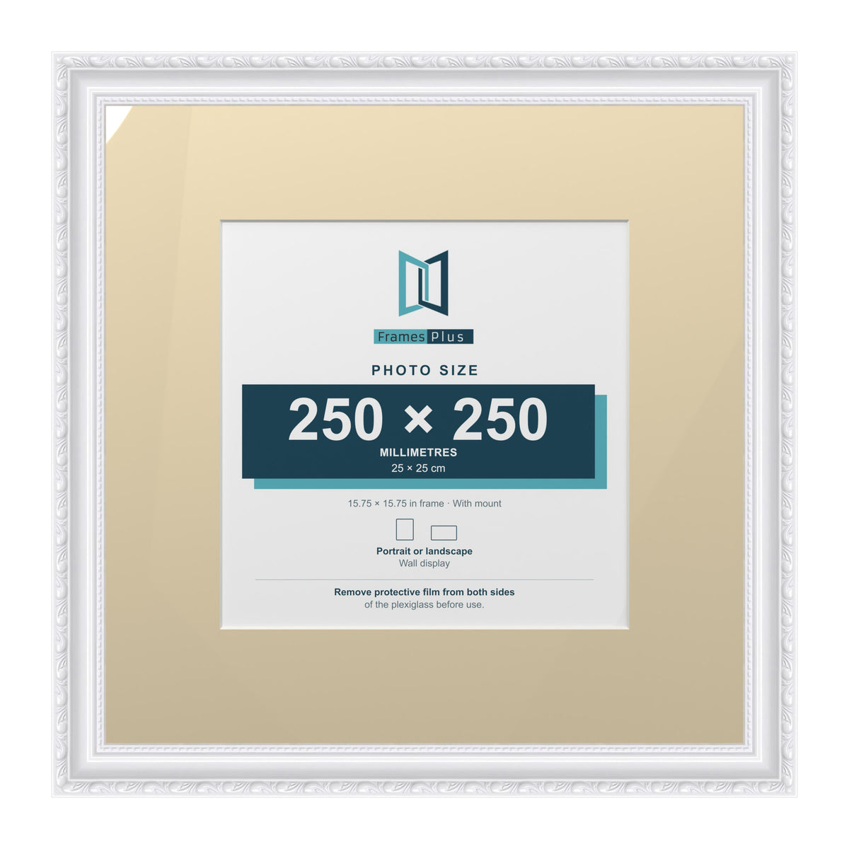 Louis Range White Picture, Photo & Poster Frame with Ivory Mount - 40x40cm Frame for 25x25cm Photo, White