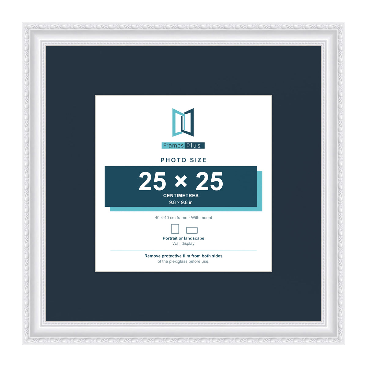 Louis Range White Picture, Photo & Poster Frame with Pacific Blue Mount - 40x40cm Frame for 25x25cm Photo, White