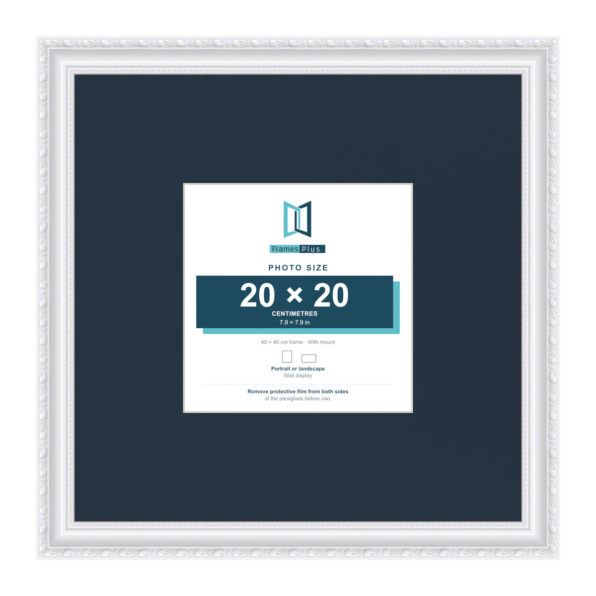 Louis Range White Picture, Photo & Poster Frame with Pacific Blue Mount - 40x40cm Frame for 20x20cm Photo, White