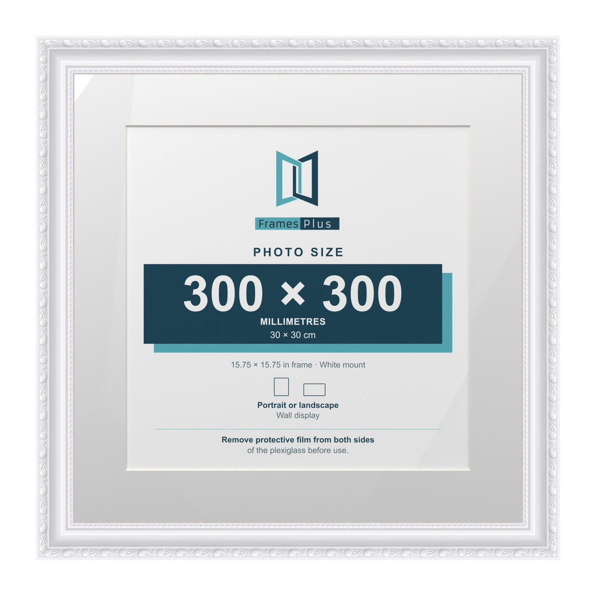 Louis Range White Picture, Photo & Poster Frame with White Mount - 40x40cm Frame for 30x30cm Photo, White