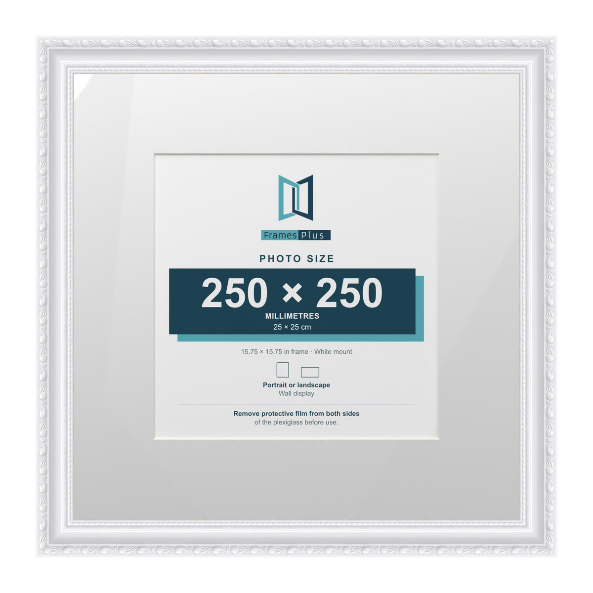 Louis Range White Picture, Photo & Poster Frame with White Mount - 40x40cm Frame for 25x25cm Photo, White