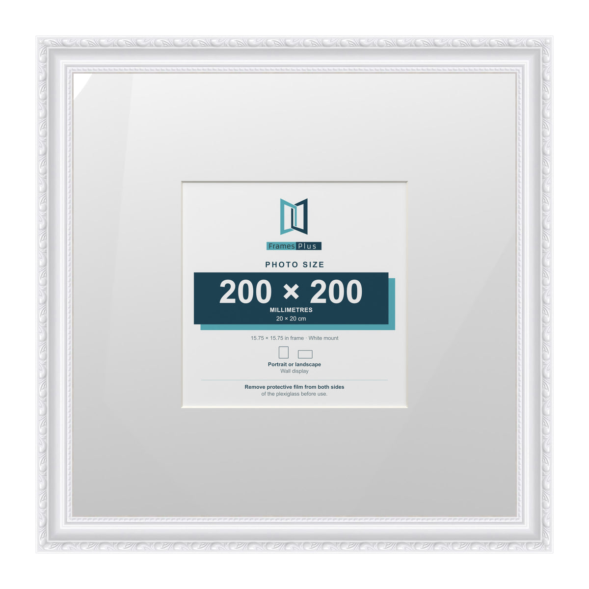 Louis Range White Picture, Photo & Poster Frame with White Mount - 40x40cm Frame for 20x20cm Photo, White