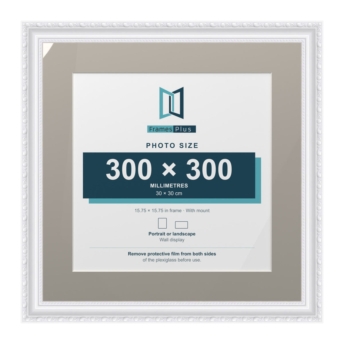 Louis Range White Picture, Photo & Poster Frame with Dawn Grey Mount - 40x40cm Frame for 30x30cm Photo, White
